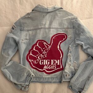 Custom Light Blue Denim Jacket with Texas A&M Aggies patch